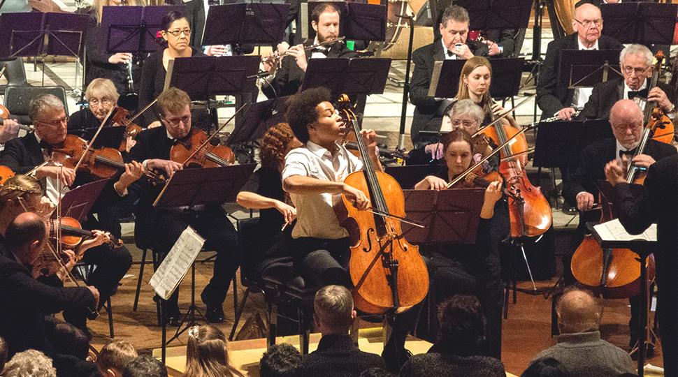 Cellist Sheku Kanneh-Mason performing the Elgar Cello Concerto in London, March 2018