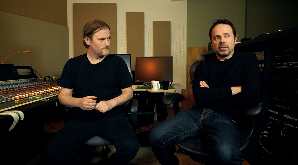 Film composer duo Geoff Barrow and Ben Salisbury discuss music for film in their studio